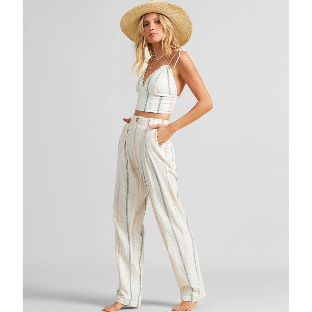Billabong New Moves Stripe Pant Women 25 White Pastel Rainbow Pleated Beach Boho